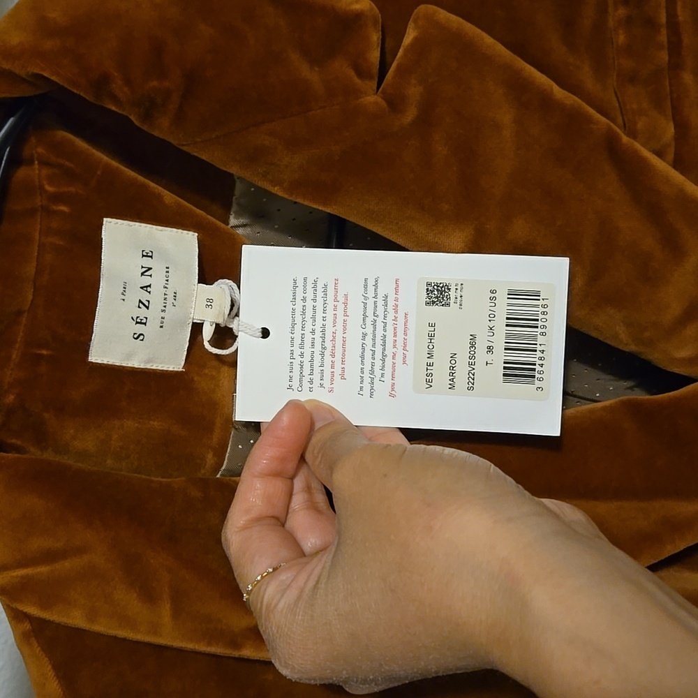 Sezane Michele Brown Velvet Jacket - Picture 8 of 13